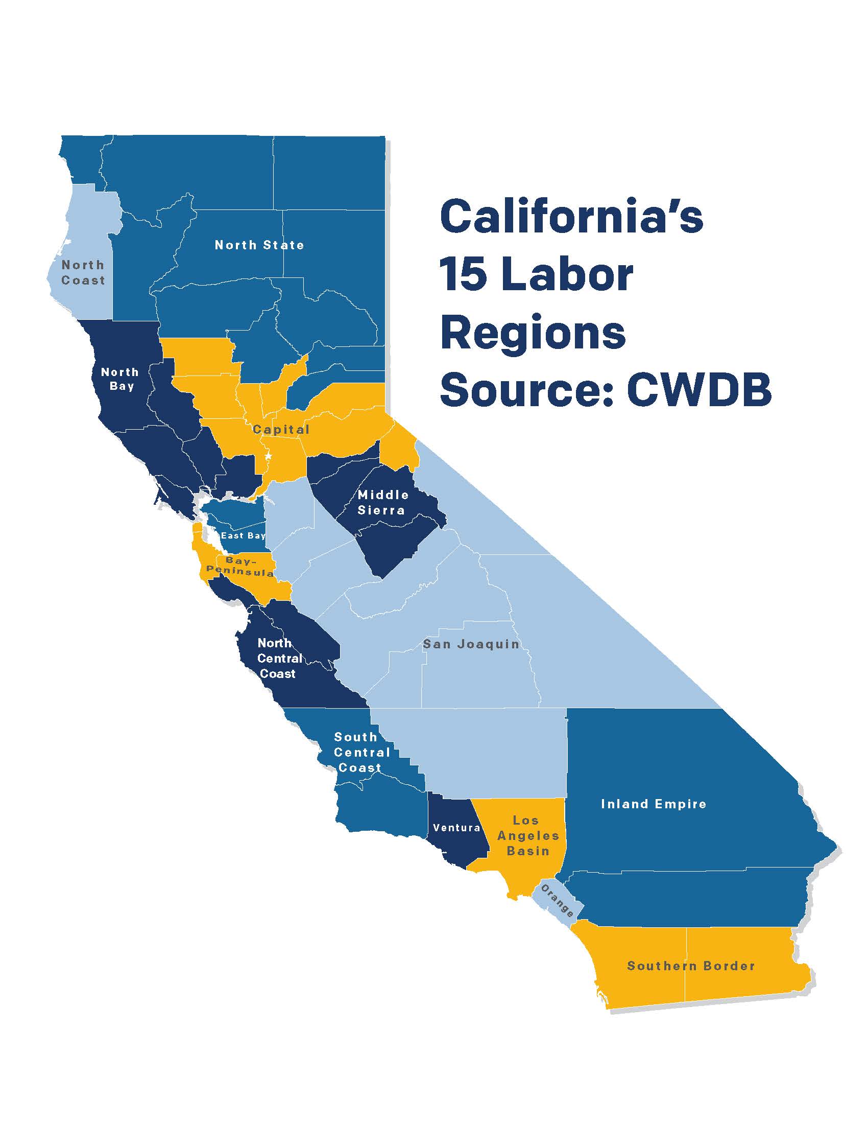 Map of California Showing the 15 Labor Regions